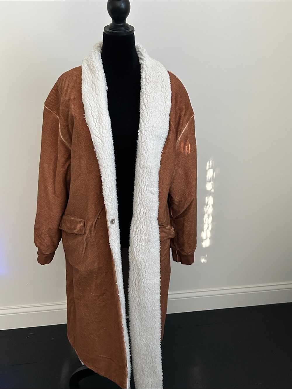 Something Navy Brown Teddy Coat with Cream Sherpa Lining